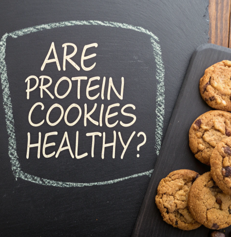 Are protein cookies healty ? chalkboard with cookies